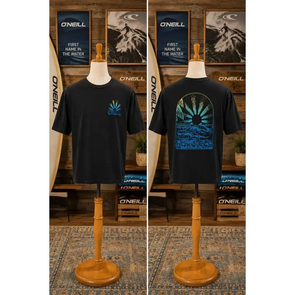 O’Neill Surf Tee XL Black Sunset Wave Graphic Shirt Beach Skate